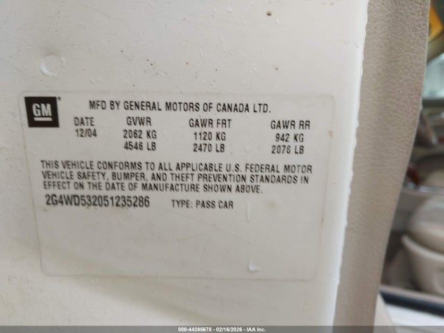 Aukcja sprzedaży 2005 Buick Lacrosse Cxl, vin: 2G4WD532051235286, numer aukcji: 44395678