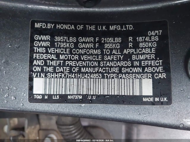 SHHFK7H41HU424853 Honda Civic Sport