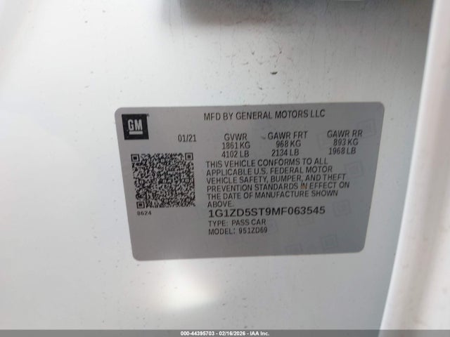 1G1ZD5ST9MF063545 Chevrolet Malibu Fwd Lt