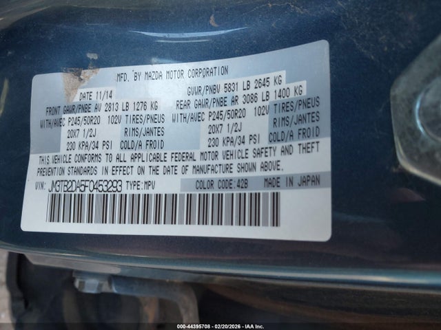 2015 Mazda Cx-9 Grand Touring მანქანა იყიდება აუქციონზე, vin: JM3TB2DA5F0453293, აუქციონის ნომერი: 44395708