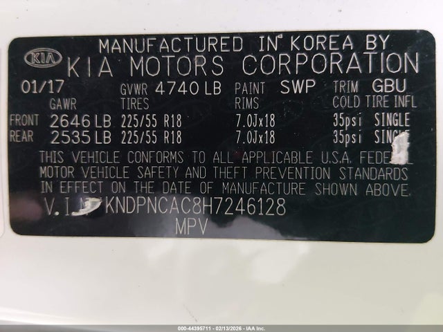 KNDPNCAC8H7246128 KIA Sportage Ex