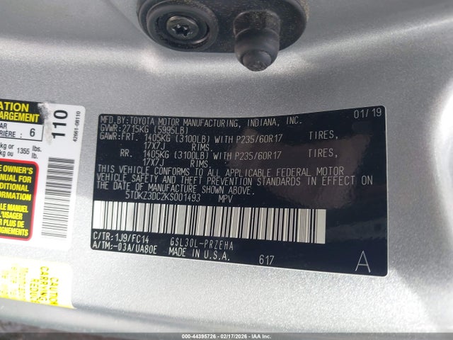 5TDKZ3DC2KS001493 Toyota Sienna Le 8 Passenger