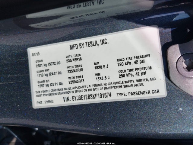 Aukcja sprzedaży 2019 Tesla Model 3 Long Range/performance, vin: 5YJ3E1EB3KF191674, numer aukcji: 44395742