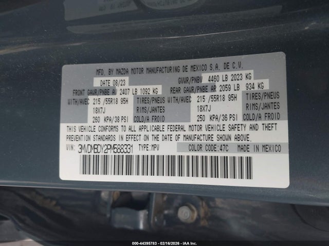 44395783 :رقم المزاد ، 3MVDMBDY2PM588331 vin ، 2023 Mazda Cx-30 2.5 Turbo Premium مزاد بيع