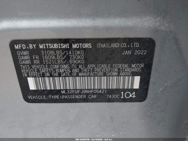 2022 MITSUBISHI MIRAGE G4 ML32FUFJ9NHF05421 Photo 8