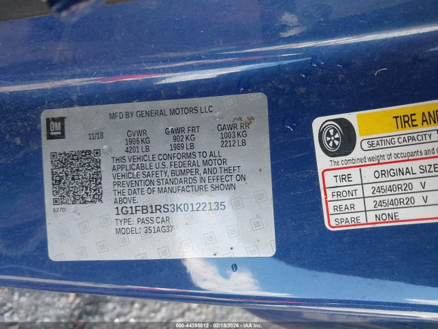 Продажа на аукционе авто 2019 Chevrolet Camaro 1lt, vin: 1G1FB1RS3K0122135, номер лота: 44395812