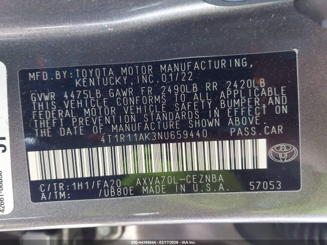 Toyota CAMRY LE 2022 4T1R11AK3NU659440 Image 9