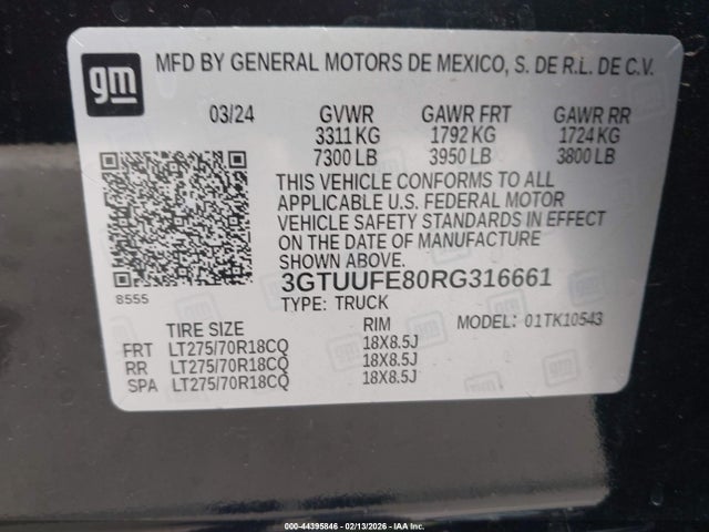 Продажа на аукционе авто 2024 Gmc Sierra 1500, vin: 3GTUUFE80RG316661, номер лота: 44395846