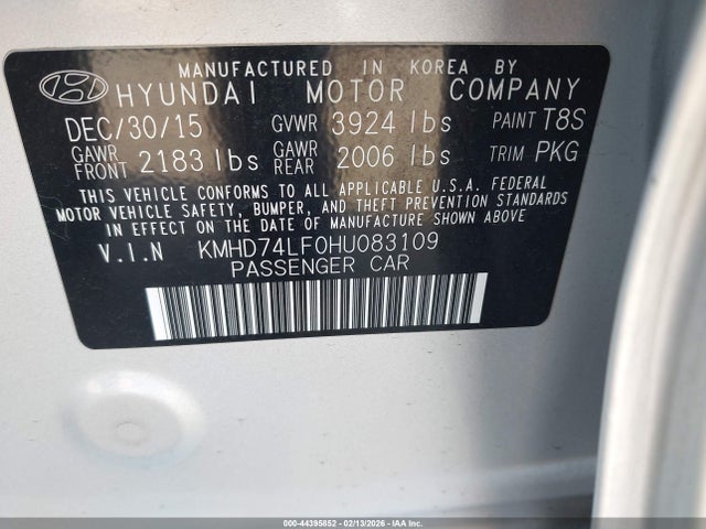 KMHD74LF0HU083109 Hyundai ELANTRA SE