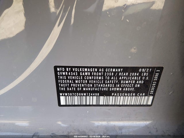 Продажа на аукционе авто 2022 Volkswagen Golf Gti 2.0t Se, vin: WVW387CD6NW124498, номер лота: 44395882