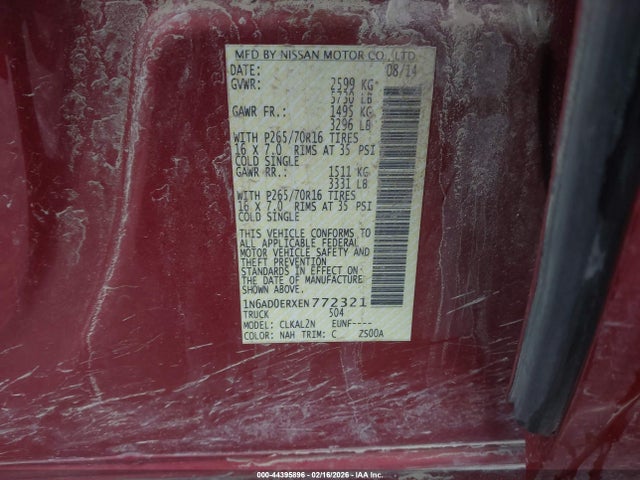 1N6AD0ERXEN772321 Nissan Frontier Sv