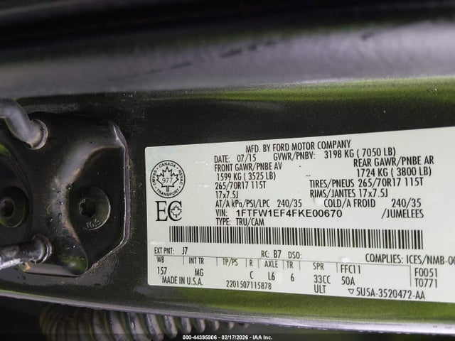 1FTFW1EF4FKE00670 Ford F-150 Xlt