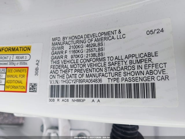 1HGCY2F89RA064836 Honda Accord Hybrid Touring