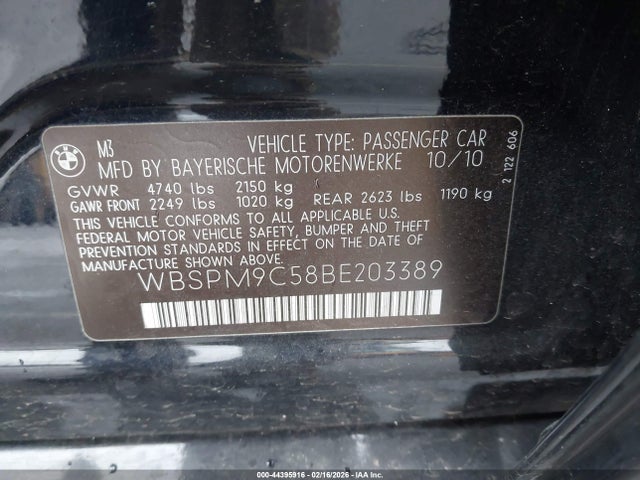 2011 BMW M3 WBSPM9C58BE203389 Photo 8