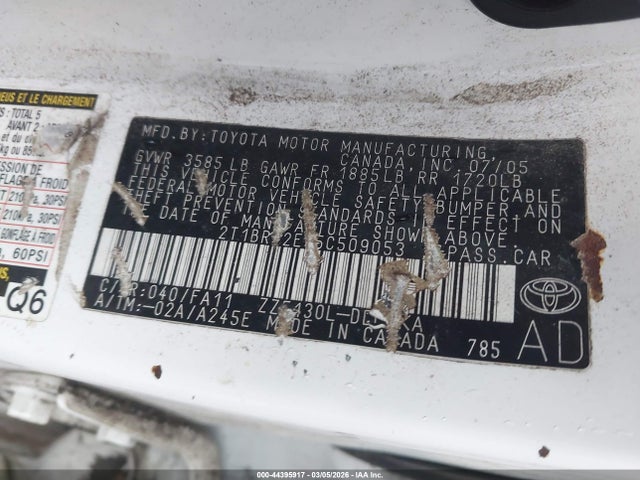 Aukcja sprzedaży 2005 Toyota Corolla Ce, vin: 2T1BR32E35C509053, numer aukcji: 44395917