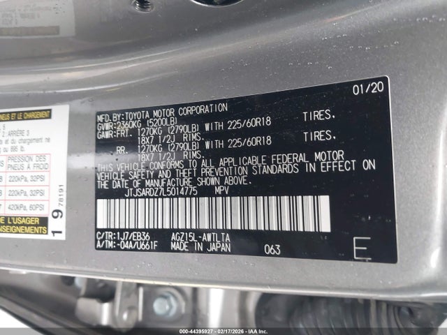 Aukcja sprzedaży 2020 Lexus Nx 300 F Sport, vin: JTJSARDZ7L5014775, numer aukcji: 44395927