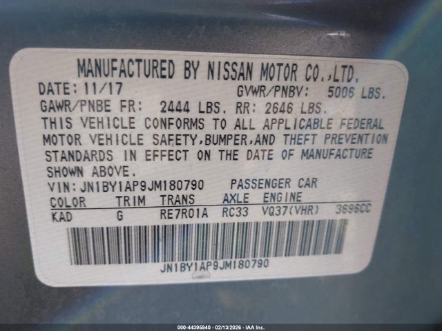 44395940 :رقم المزاد ، JN1BY1AP9JM180790 vin ، 2018 Infiniti Q70 3.7 Luxe مزاد بيع