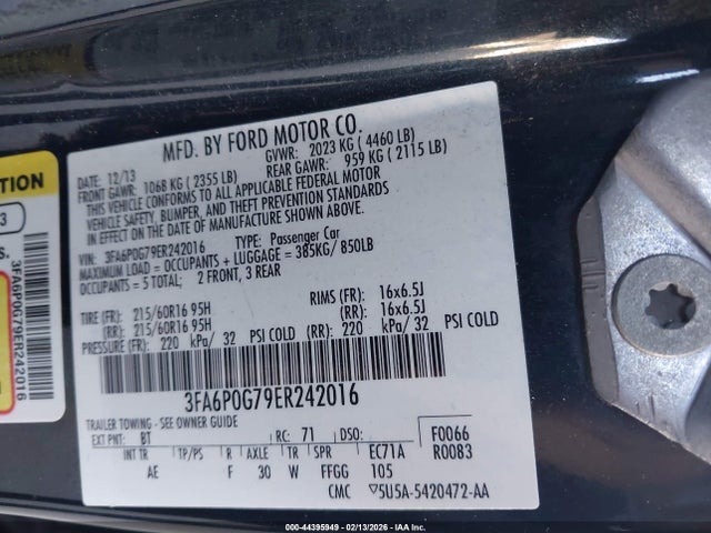 3FA6P0G79ER242016 Ford FUSION S