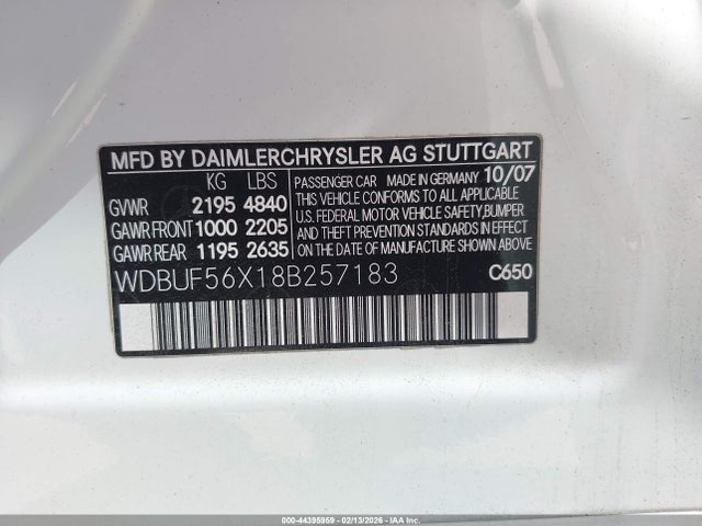 Aukcja sprzedaży 2008 Mercedes-benz E 350, vin: WDBUF56X18B257183, numer aukcji: 44395959