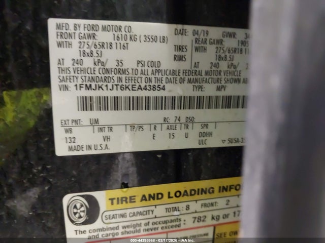 1FMJK1JT6KEA43854 Ford Expedition Max Xlt