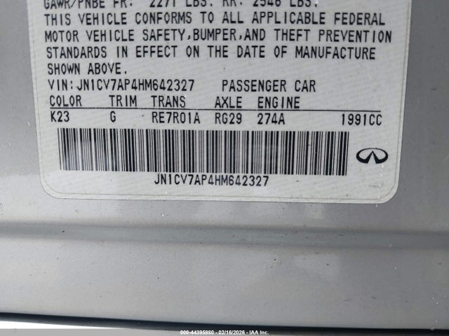 JN1CV7AP4HM642327 Infiniti Q50 2.0t Base