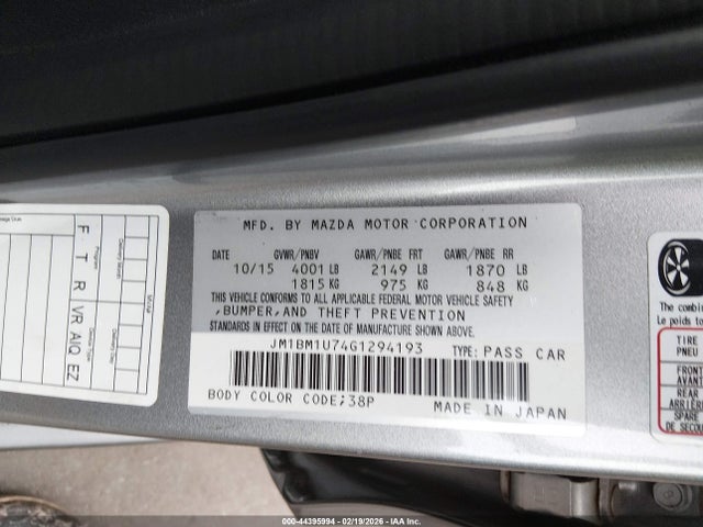 Продаж на аукціоні авто 2016 Mazda Mazda3, vin: JM1BM1U74G1294193, номер лоту: 44395994