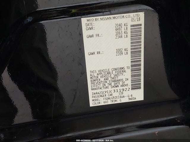 1N4AZ1CP1JC311922 Nissan Leaf Sl