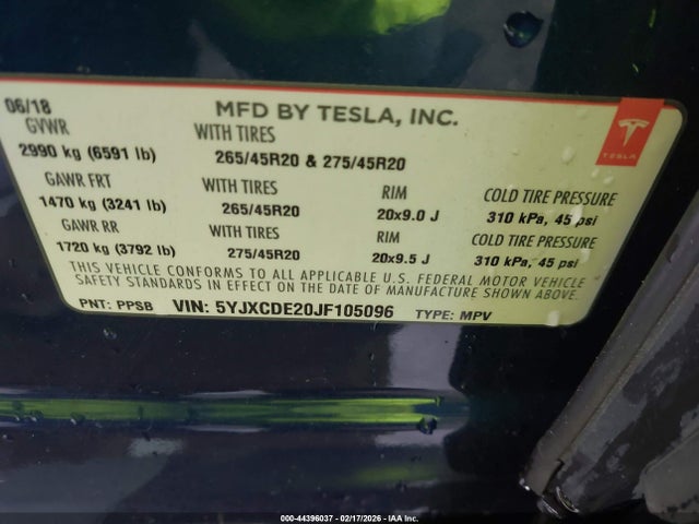 5YJXCDE20JF105096 Tesla Model X 100d/75d/p100d