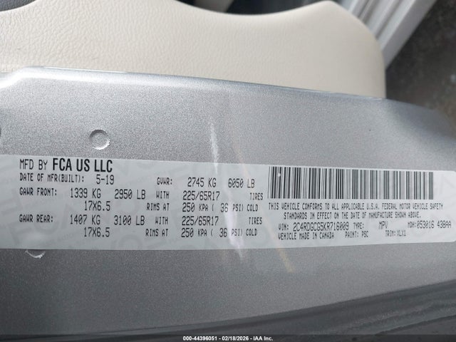 Продажа на аукционе авто 2019 Dodge Grand Caravan Sxt, vin: 2C4RDGCG5KR716009, номер лота: 44396051