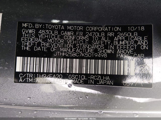Lexus RC 350 2019 JTHHZ5BC7K5019498 Image 9