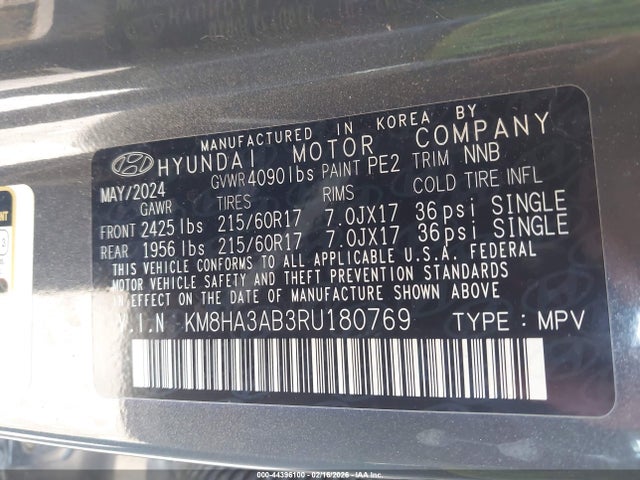 Aukcja sprzedaży 2024 Hyundai Kona Se, vin: KM8HA3AB3RU180769, numer aukcji: 44396100