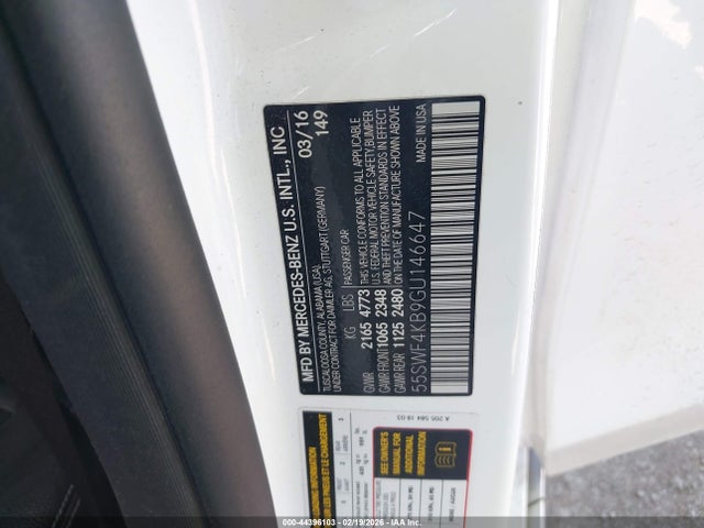 Aukcja sprzedaży 2016 Mercedes-benz C 300 4matic, vin: 55SWF4KB9GU146647, numer aukcji: 44396103