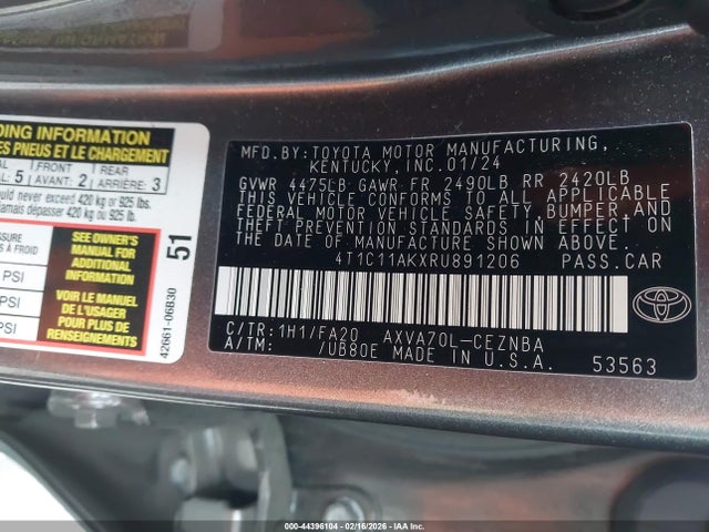 4T1C11AKXRU891206 Toyota CAMRY LE