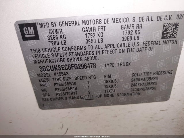 Chevrolet Silverado 1500 1lz 2015 3GCUKSEC8FG296478 Image 9