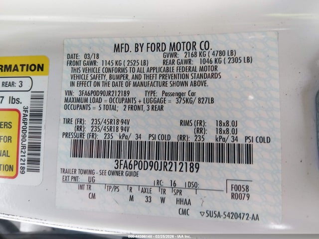 Ford Fusion Titanium 2018 3FA6P0D90JR212189 Image 9