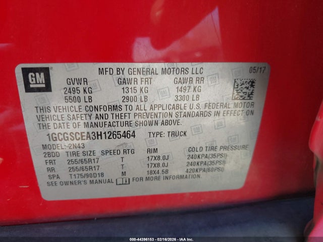 1GCGSCEA3H1265464 Chevrolet Colorado Lt