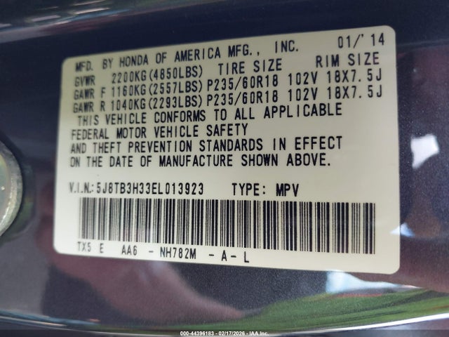 Aukcja sprzedaży 2014 Acura Rdx, vin: 5J8TB3H33EL013923, numer aukcji: 44396183