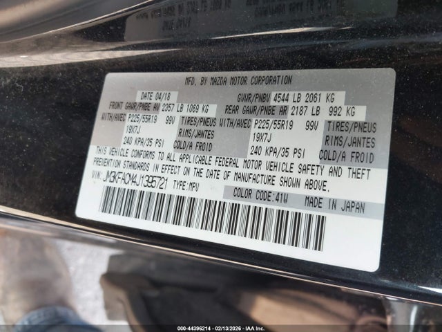2018 Mazda Cx-5 Touring მანქანა იყიდება აუქციონზე, vin: JM3KFACM4J1395721, აუქციონის ნომერი: 44396214