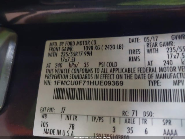 Ford ESCAPE S 2017 1FMCU0F71HUE09369 Image 9