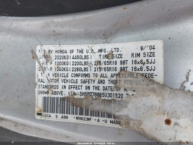 2005 HONDA CR-V SHSRD78865U301520 Photo 8