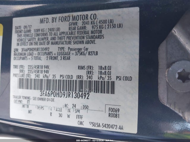 2018 FORD FUSION 3FA6P0HD9JR130492 Photo 8