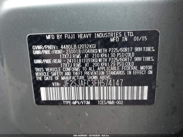 Продажа на аукционе авто 2015 Subaru Forester 2.5i Premium, vin: JF2SJAFC3FH574147, номер лота: 44396393