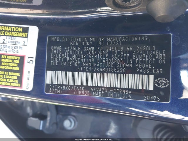4T1C11AK9MU486298 Toyota CAMRY LE