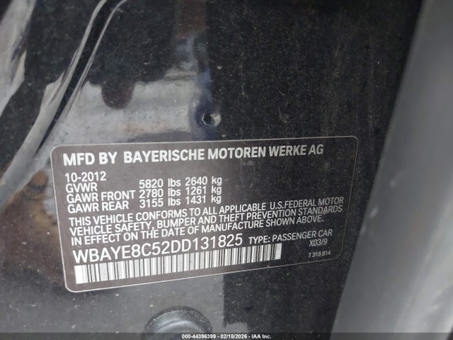 Продажа на аукционе авто 2013 Bmw 750li, vin: WBAYE8C52DD131825, номер лота: 44396399