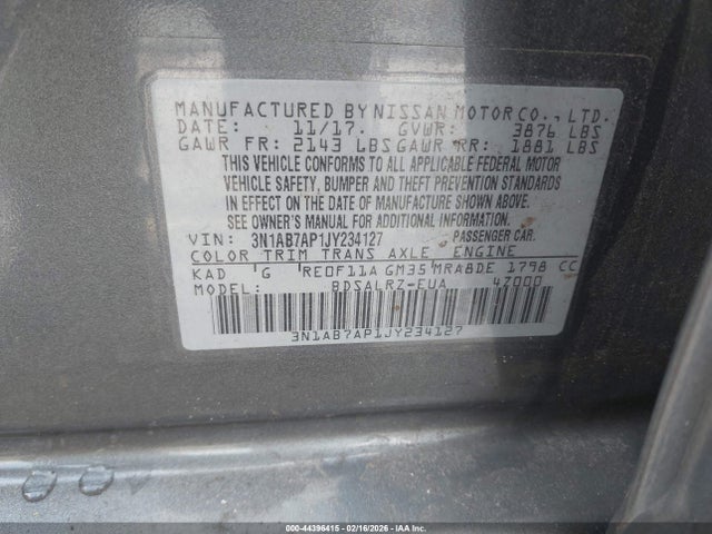 Aukcja sprzedaży 2018 Nissan Sentra Sr, vin: 3N1AB7AP1JY234127, numer aukcji: 44396415