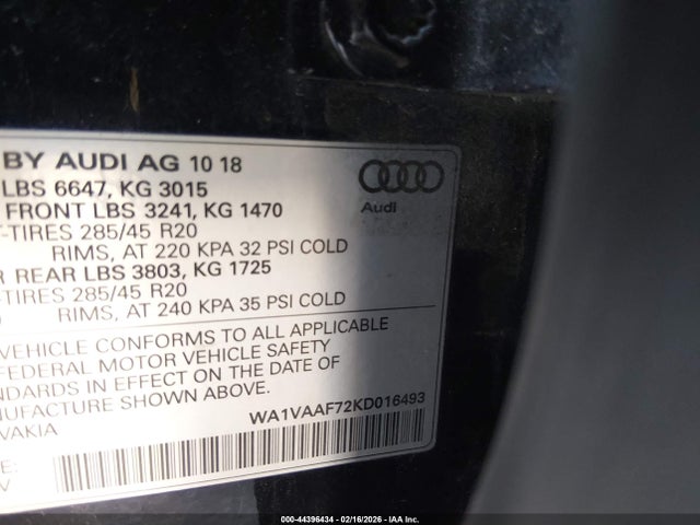 Aukcja sprzedaży 2019 Audi Q7 55 Premium, vin: WA1VAAF72KD016493, numer aukcji: 44396434