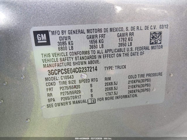Aukcja sprzedaży 2012 Chevrolet Silverado 1500 Lt, vin: 3GCPCSE04CG237214, numer aukcji: 44396459