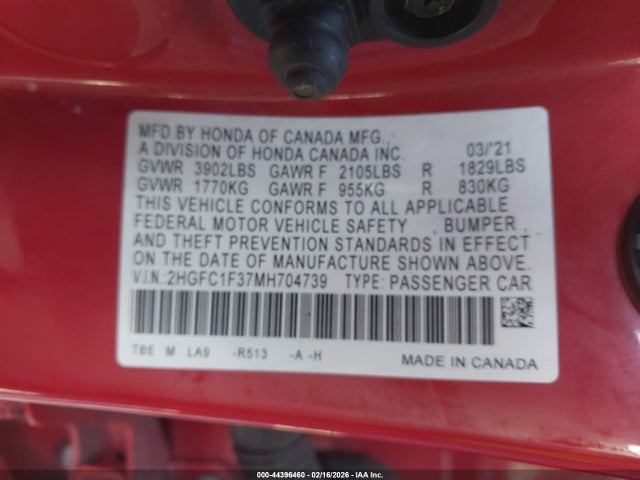 2HGFC1F37MH704739 Honda CIVIC EX