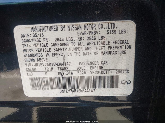 44396495 :رقم المزاد ، JN1EV7AR1GM344147 vin ، 2016 Infiniti Q50 3.0t Premium مزاد بيع