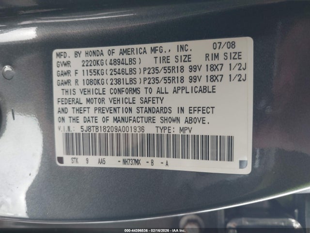 Aukcja sprzedaży 2009 Acura Rdx, vin: 5J8TB18209A001936, numer aukcji: 44396536